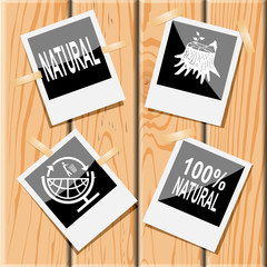 natural, stub, 100% natural, globe and recycling symbol.