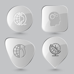 Obraz premium globe and phone, human brain, globe and array up, globe and cloc