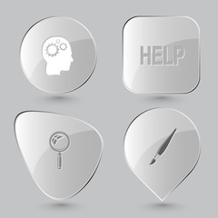 human brain, help, magnifying glass, brush.