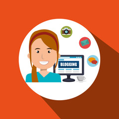 person blogging on desktop computer isolated icon design, vector illustration  graphic 