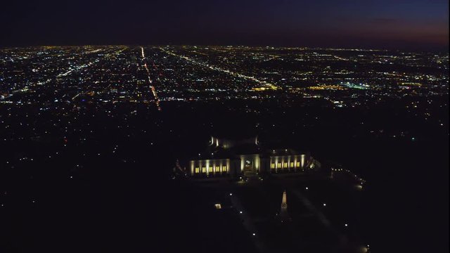 Night aerial view of the Griffith Observatory in Los Angeles. Shot in 2010.