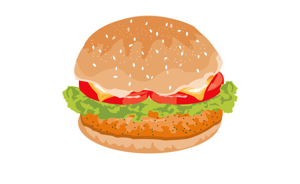 Hamburger with Meat, Lettuce, Cheese and Tomato