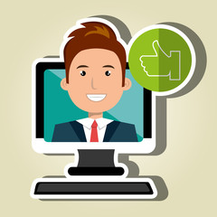 social marketing  user desktop computer isolated icon design, vector illustration  graphic 