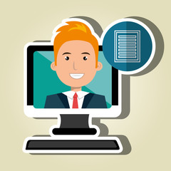 social marketing  user desktop computer isolated icon design, vector illustration  graphic 