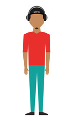 casual young man with headphone isolated icon design