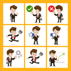 Set of 9 businessman in difference action vector illustration ep