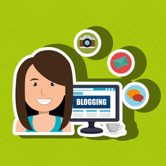 person blogging on desktop computer isolated icon design, vector illustration  graphic 