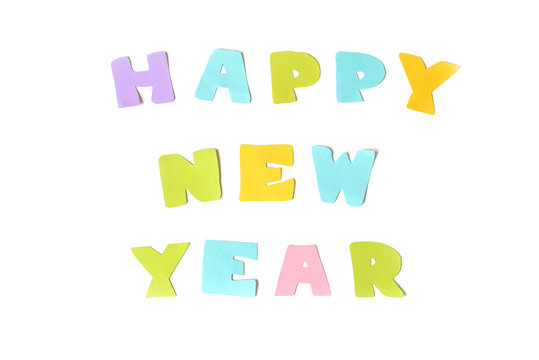 Happy new year text on white background - isolated