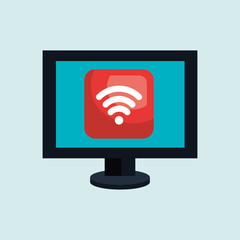 computer desktop with wifi zone isolated icon design, vector illustration  graphic 