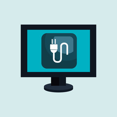 computer desktop with energy plug isolated icon design, vector illustration  graphic 