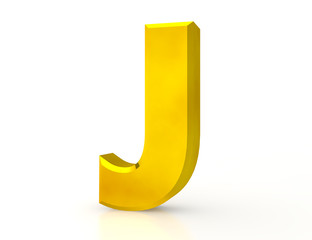 the Gold letter J on white background 3d rendering