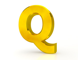 the Gold letter Q on white background 3d rendering