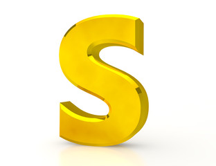 the Gold letter S on white background 3d rendering