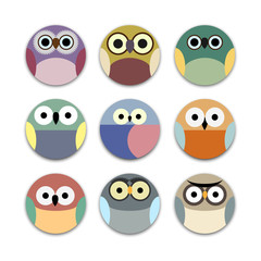 Vector set of round app icons cute owls