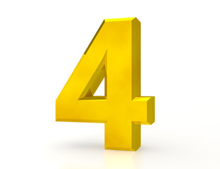 3d Gold number 4 on white background