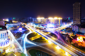 night scene of road junction in downtown of hangzhou at night