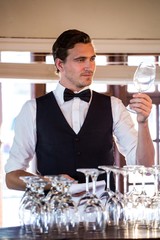 Bartender examining a clean wine glass
