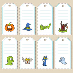 Set of halloween gift tags with funny characters. Some blank space for your text included.