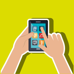 user hands with smartphone house isolated icon design, vector illustration  graphic 