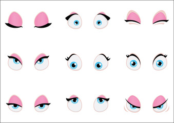 Set of cartoon girl eyes. Vector illustration.