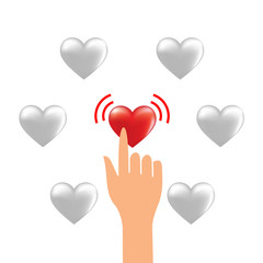 Hand click on red heart, illustration