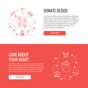 Illustration of medical and health object. Donor and heart. Banner concept made in line style.