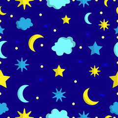 Obraz na płótnie Canvas Night sky seamless pattern in vector on dark blue background