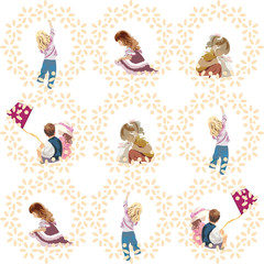 Vector set of children playing and having fun. Artistic drawn characters
