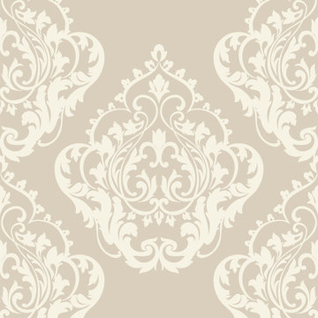 Vector Baroque Vintage floral Damask pattern. Luxury Classic ornament, Royal Victorian texture for wallpapers, textile, fabric. Beige color
