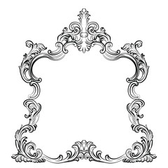 Mirror with baroque damask ornaments. Vector