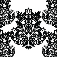 Vector Baroque floral Damask ornament pattern element. Elegant luxury texture for textile, fabrics or wallpapers backgrounds. Black color