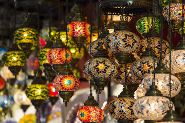 traditional Asian lanterns of colored glass on the market