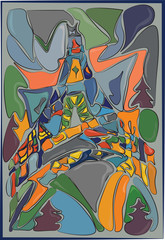 Abstract illustration of Eiffel Tower in Paris. Vector stained glass technique