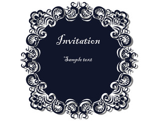 Lace ornamented round frame Invitation. Vector