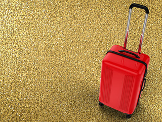 red luggage on golden background