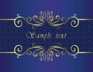 Elegant classic invitation with golden ornaments on royal blue color. Vector