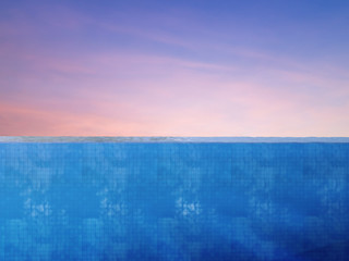 pool side view with sunset sky background