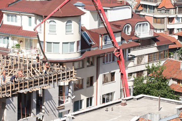 Sofia, Bulgaria - 22 June, 2016: Partial concrete construction site of an apartment residential building, at 15 Nikolai Liliev Str, showing investment climate in Bulgaria