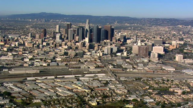 Flight past downtown Los Angeles, wide view. Shot in 2008.