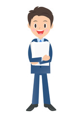 書類を抱えるビジネスマン　男性会社員のイラスト素材