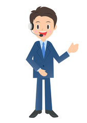 ヘッドセットをつけたビジネスマン　男性会社員のイラスト素材