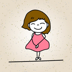 hand drawing cartoon happy girl with beautiful smile, happiness