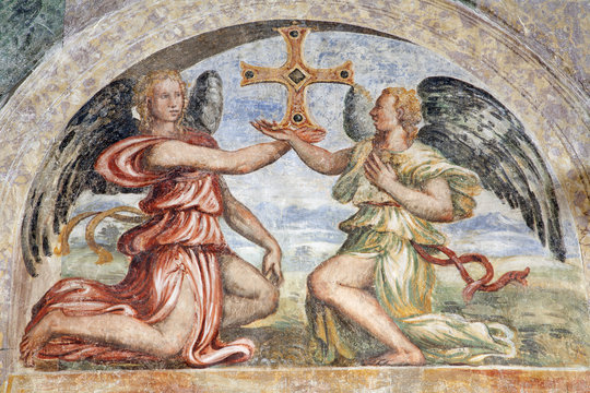 VERONA - JANUARY 27: Fresco of angels with the cross in San Bernardino church on January 27, 2013 in Verona, Italy.