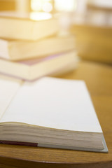old book with blur library background