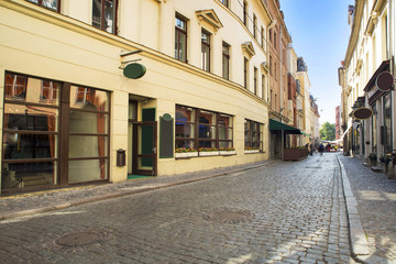 Fototapeta premium Street without people early in the morning. Europe. Riga