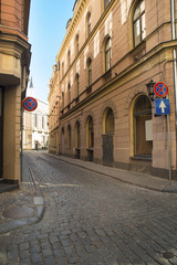 Obraz premium Street without people early in the morning. Europe. Riga
