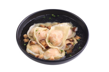 Shrimp wonton soup isolated on white background