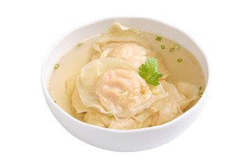 Shrimp wonton soup isolated on white background
