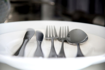 Fork, Spoon and Table Knife on the white background