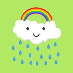 Color happy rainbow with rain. Vector illustration
